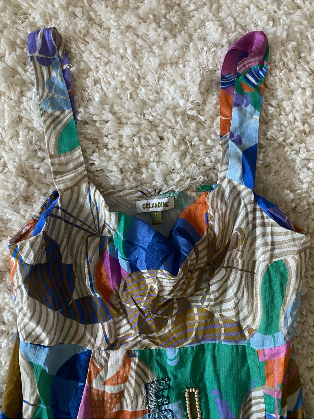 Anthropologie Celandine Beaded Market Stall Multi-Color Printed Maxi Dress - Picture 6 of 7